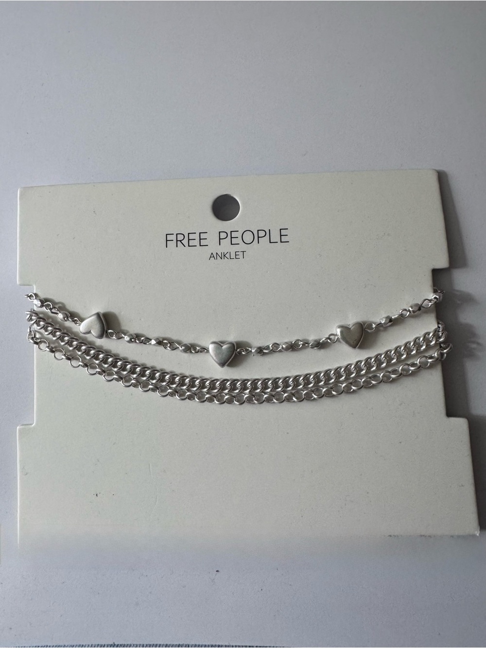 Free People Silver Layered Heart Anklet Set